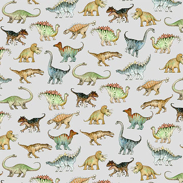 Flannel Comfy Realistic Dinosaurs on Gray Fabric Sold by The Yard