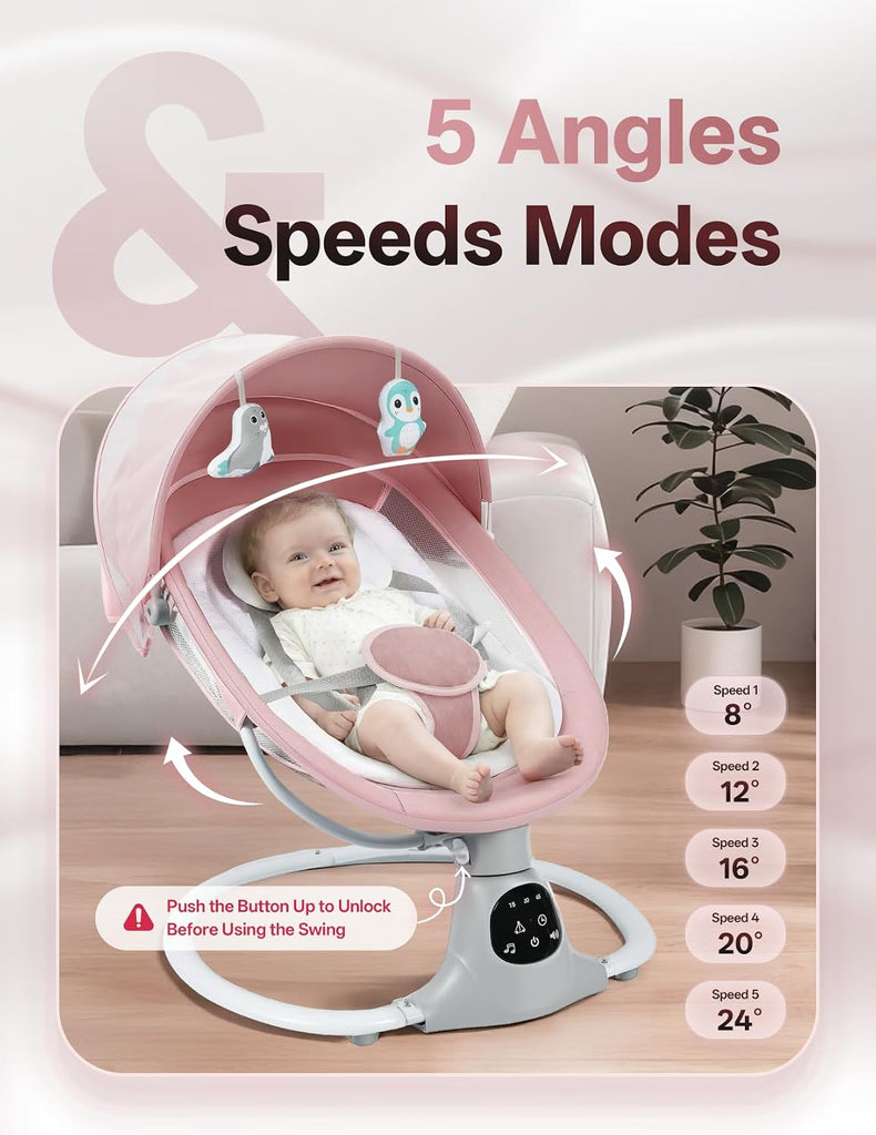 Electric Baby Swing for Infants to Toddler, 12 Music, Remote Control and Bluetooth, Portable Swing for Baby Boy Girl