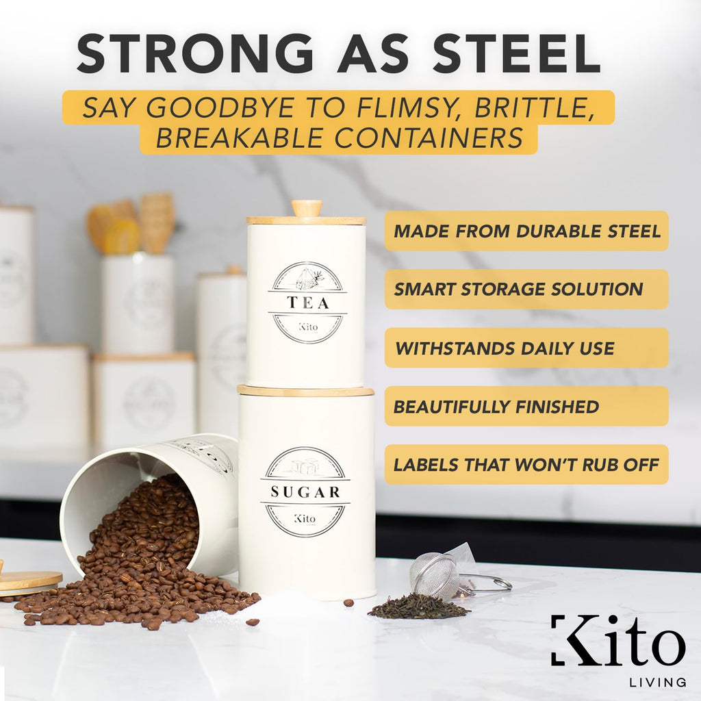 Airtight Tea, Coffee and Sugar Container Set - Stackable Kitchen Canisters