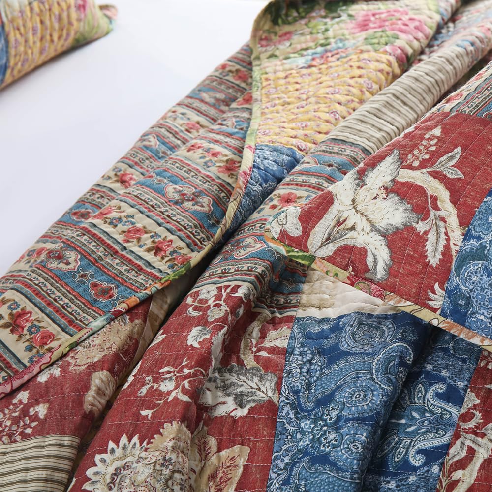 Cotton Bedspread Quilt Sets Reversible Bedding Coverlet Sets 3 Pieces Gorgeous Rustic Vintage Floral Red Yellow