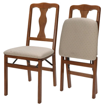 Queen Anne Solid Wood Folding Dining Chairs, Fruitwood, Set of 2