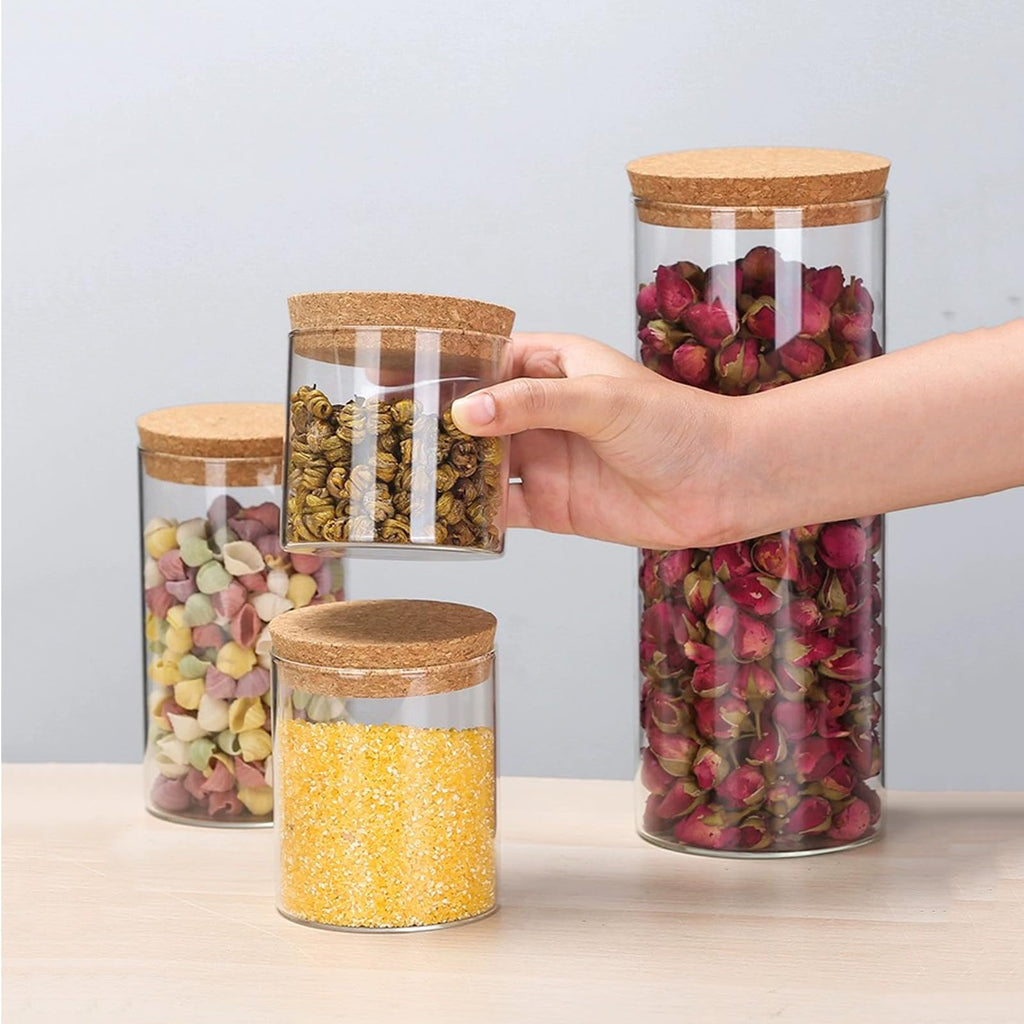 Airtight Glass Storage Containers with cork Lid, Pantry Organization and Storage jar, Ideal for Coffee Beans Snacks