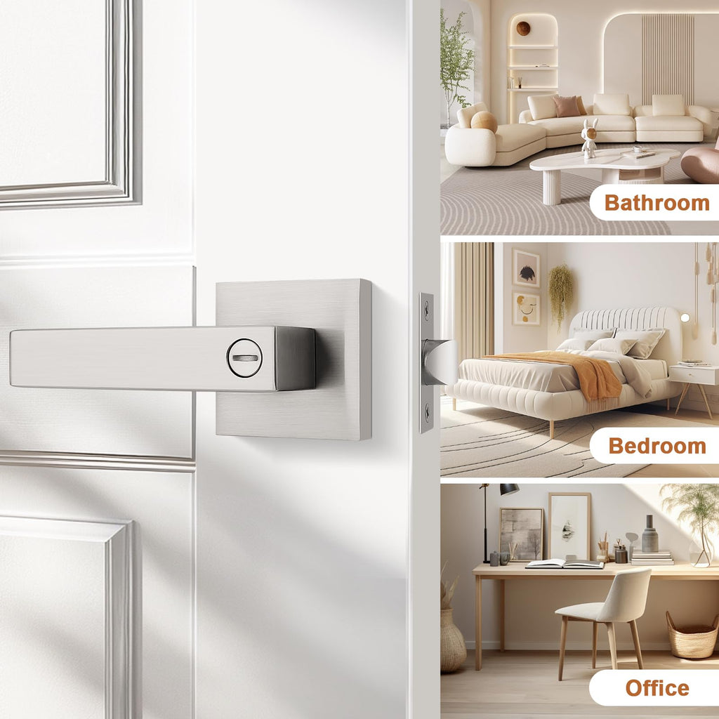 1 Pack Square Door Lever Privacy Door Lock Handleset Keyless Lockset Door Knobs Storage Room Bathroom Set