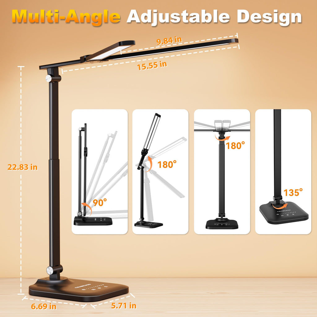 LED Desk Lamp Home, Height Adjustable Architect Desk Light with USB Adapter, Stepless Dimming Desk Lamp Light