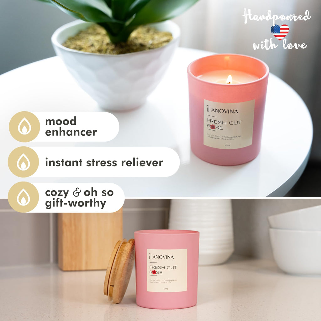 Rose Scented Candle - Long-Lasting Soy Wax Blend - Non-Toxic Floral Candle Décor & Relaxation - Aesthetic Gift for
