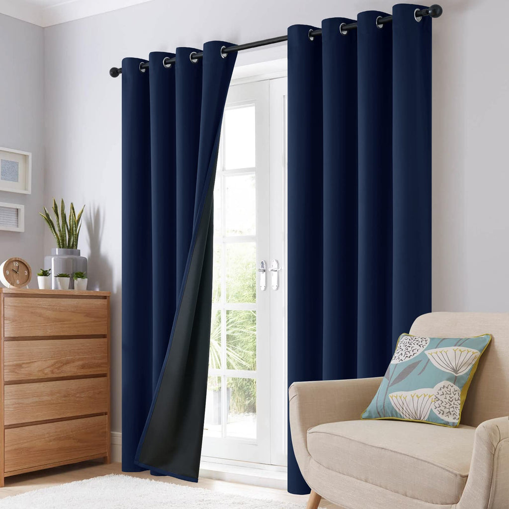 Navy Blue 100% Blackout Curtains Room Darkening Living Room 90