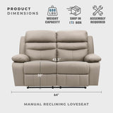 64" W Manual Reclining Loveseat, Top Grain Leather Match Reclining Love Seat, Home Theater Seating