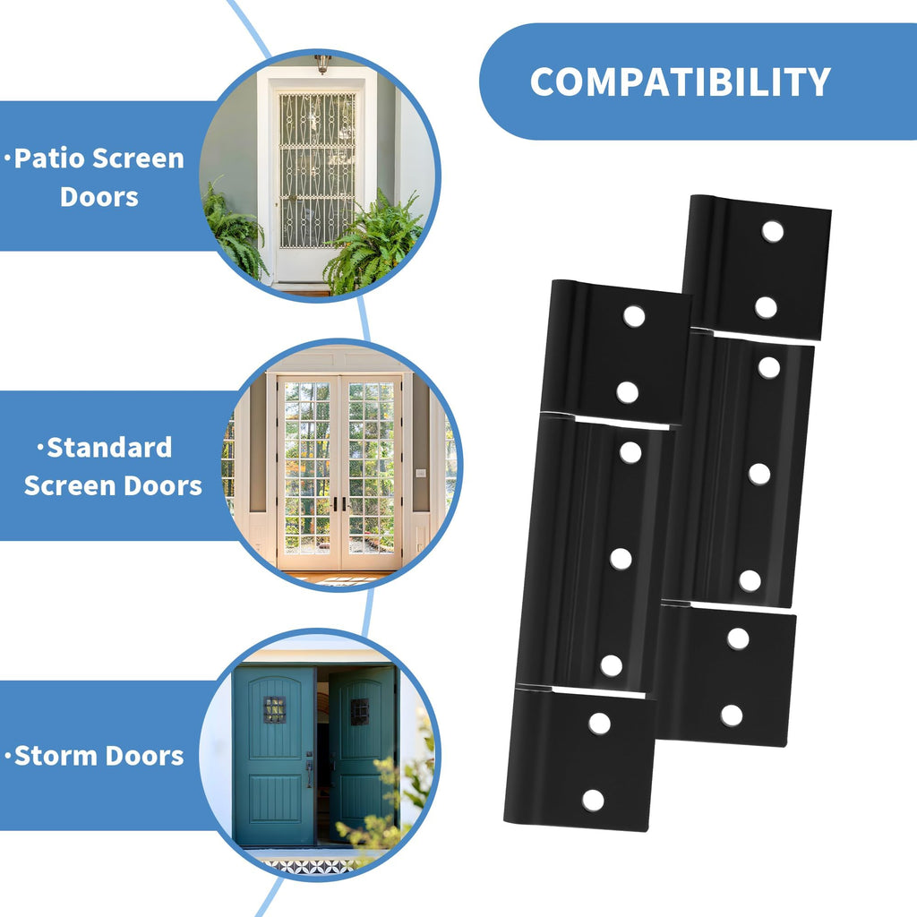 3 Pack Screen Door Hinges Replacement, 1/8 inch Grooved Center