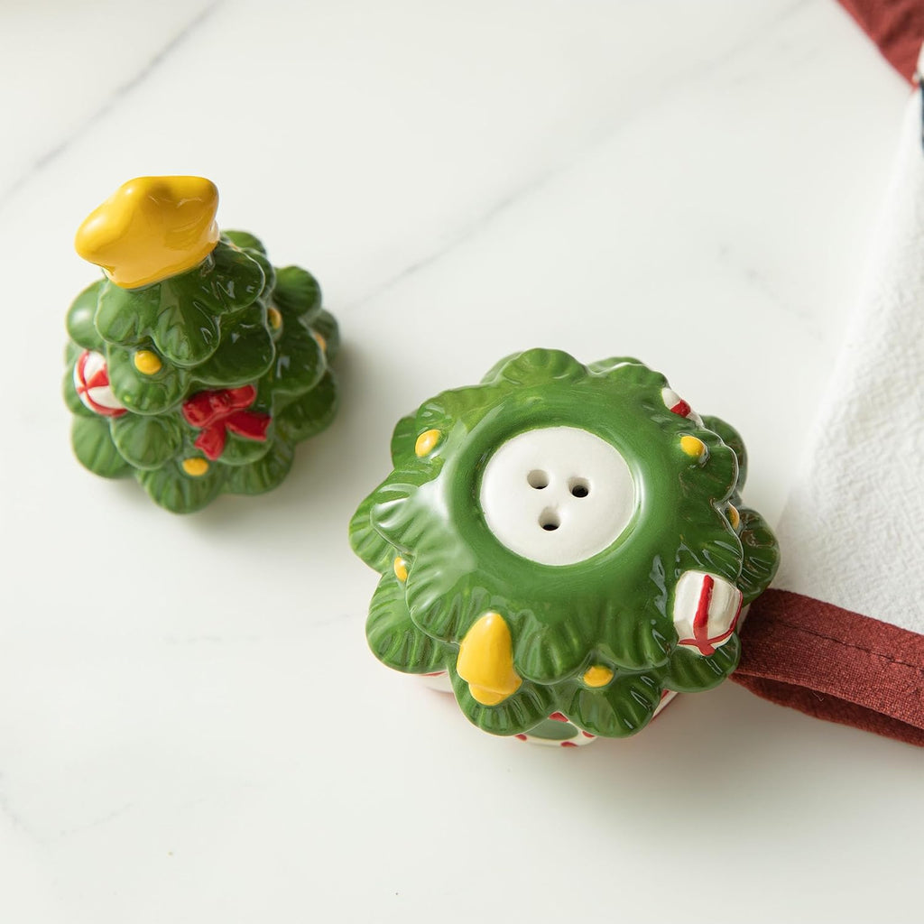 Dolomite Ceramic Cookie Jars, Christmas Tree Ceramic Cookie & Candy Jars with Airtight Lids, Used to Kitchen - Set of 2
