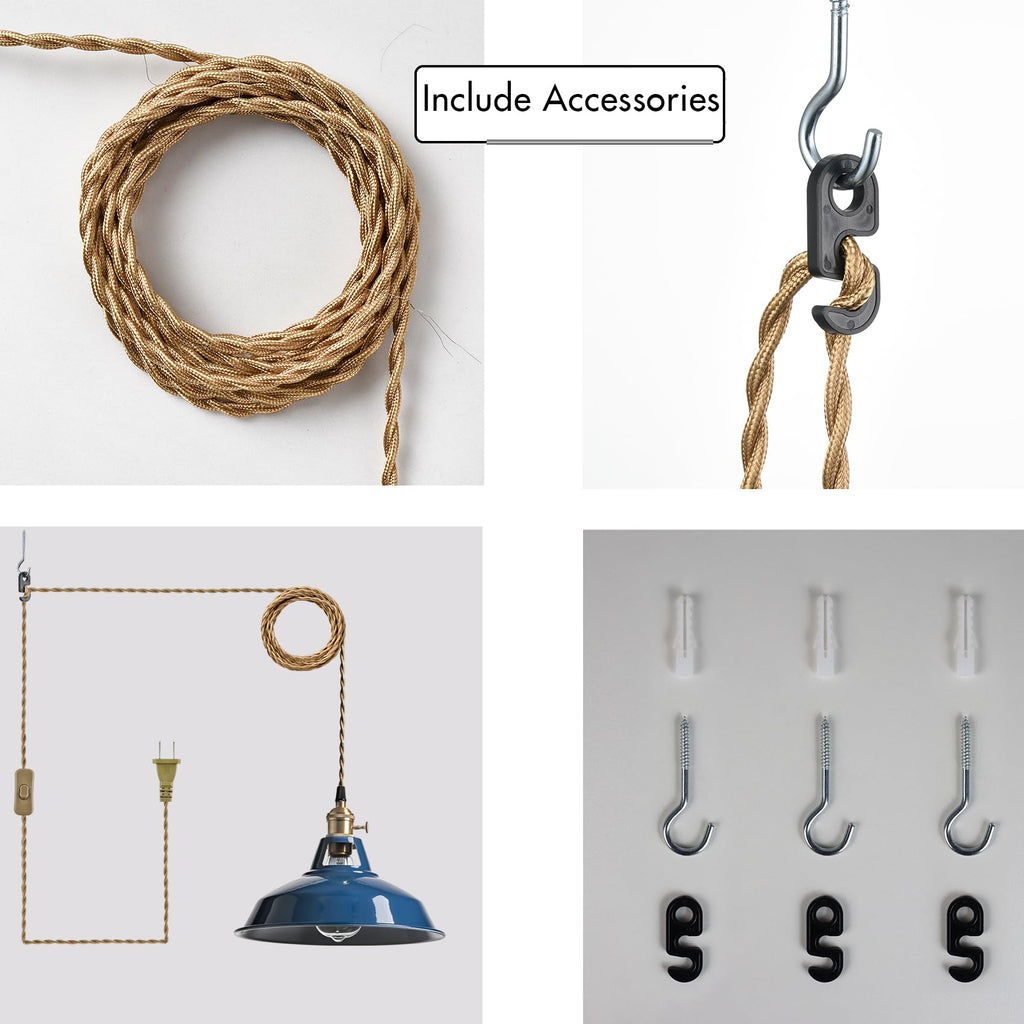 Farmhouse Plug-in Pendant Light-Dark Blue Barn Hanging Light