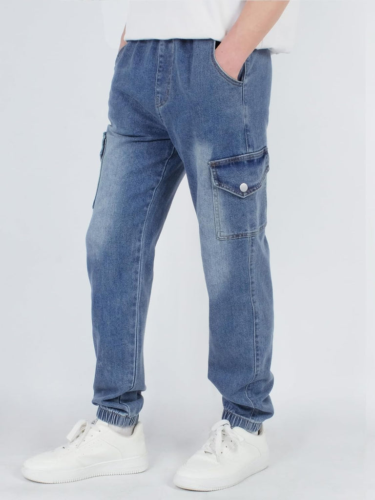 Boys Cargo Pants Stretch Cotton Twill Elastic Waist