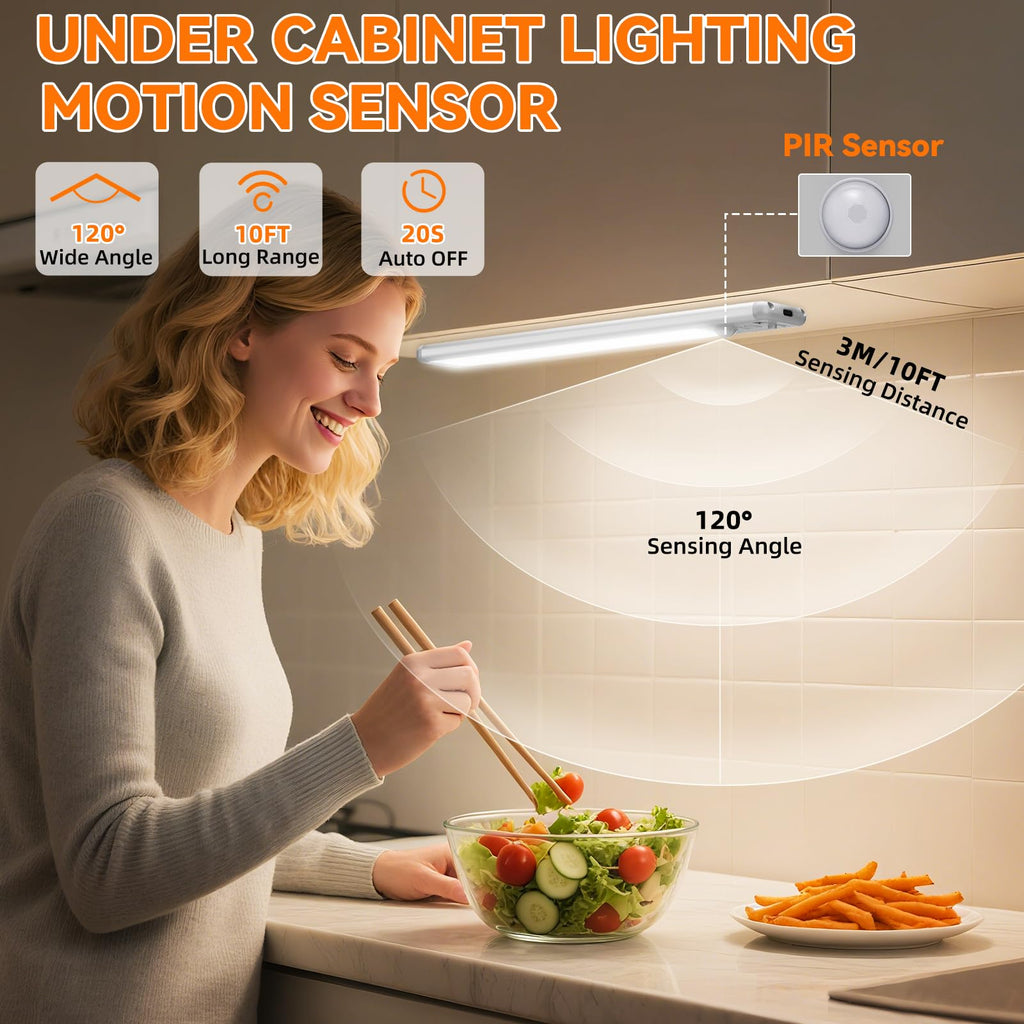 Under Cabinet Lighting Wireless, 10inch Motion Sensor Light Indoor, 3Pack