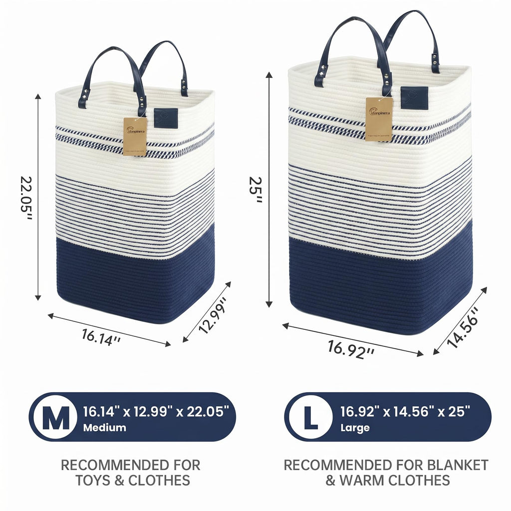 75L Woven Laundry Hamper with Long Leather Handles, Baby Laundry Basket , Tall Hampers Aesthetic, Decorative Clothes