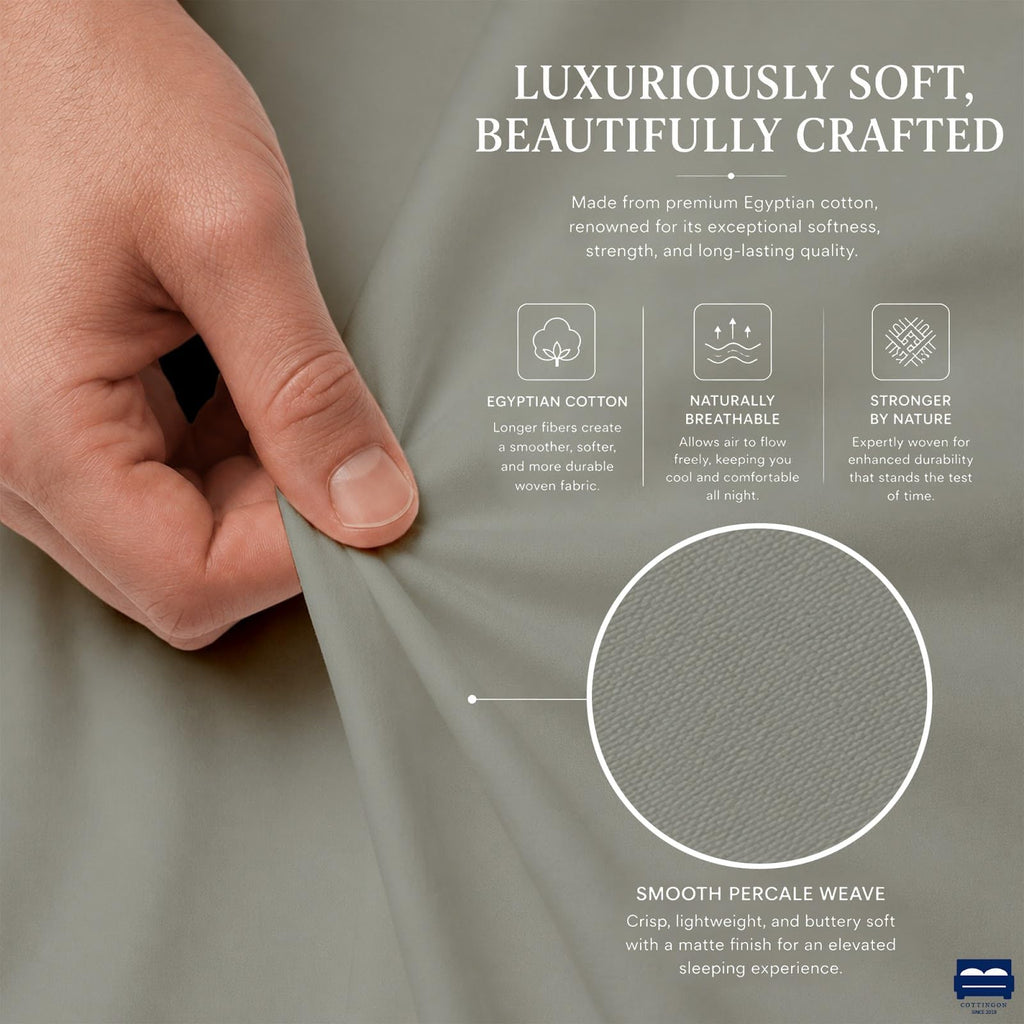 4 PC Olympic Queen Sheets, 15" Deep, Egyptian Cotton, Light Grey