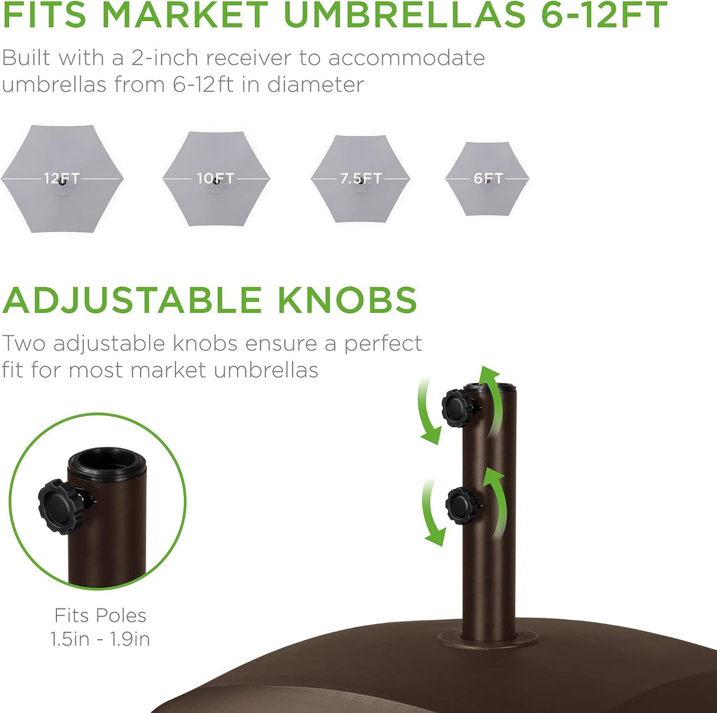 123lb Capacity Fillable Mobile Umbrella Base Heavy Duty Market Stand w/ 4 Wheels, 2 Locks, 2 Knobs - Bronze