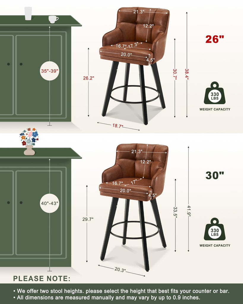 360°Swivel Counter Height Bar Stools with Back, 30 inch Solid Wood Legs, Bar Stool Modern Kitchen Island Chairs, Faux