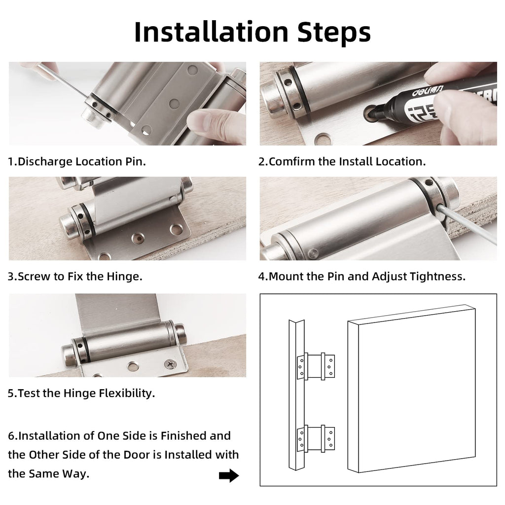 3" Double Action Spring Hinge, Self Closing Saloon Door Hinges, 2 Pack
