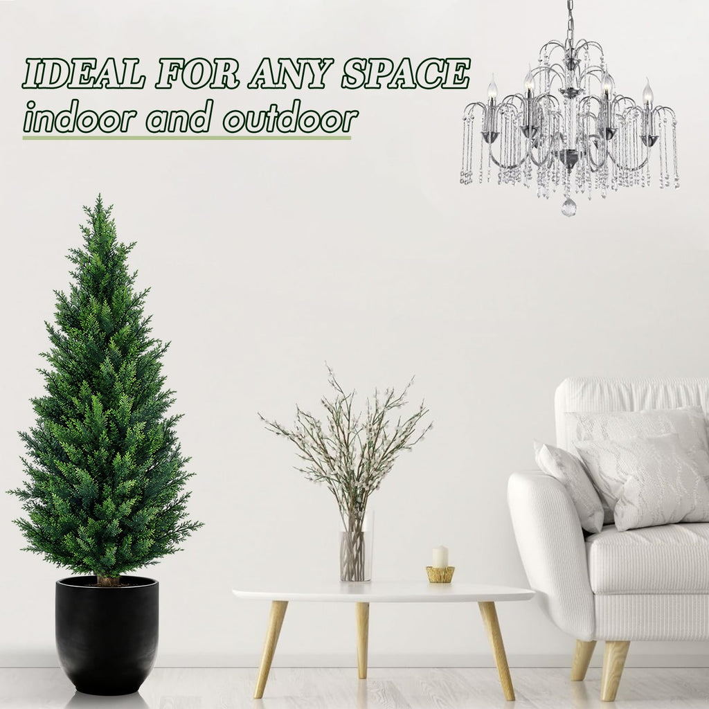 3Ft Artificial Cedar Topiary Trees (2-Pack) - UV Resistant Fake Shrubs with Ground Spike for Outdoor & Indoor Use