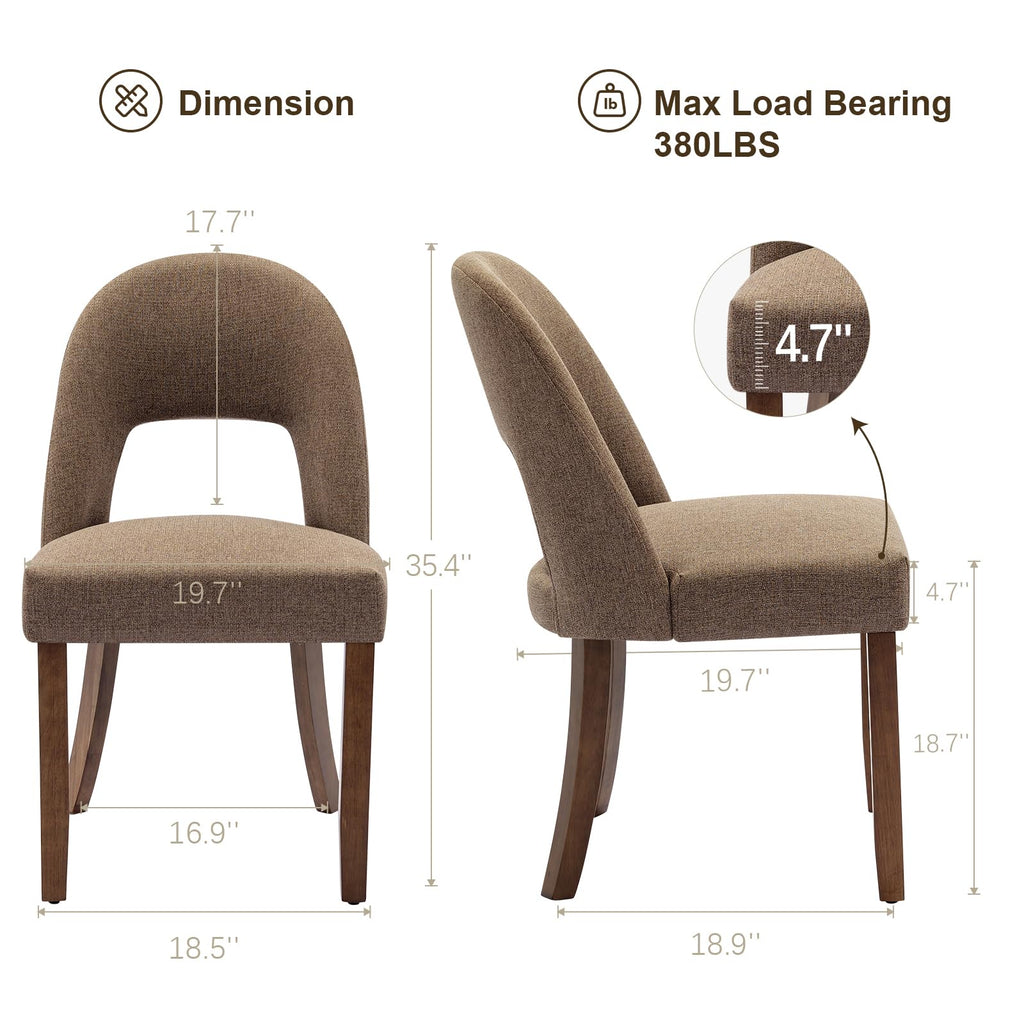 Wooden Dining Chairs Set of 4, Upholstered Kitchen Chairs with Walnut Wood Legs and Curved Linen Fabric Backrest