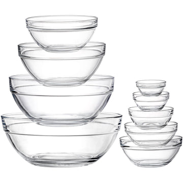 Set of 9 Glass Mixing Bowls - Glass Nesting Bowls Prep Bowl Clear Salad Bowls Prep Salad, Cereal, Ice Cream, Pasta