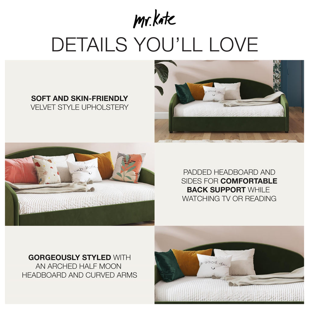 Moon Upholstered Daybed Frame, Twin, Olive Green Velvet