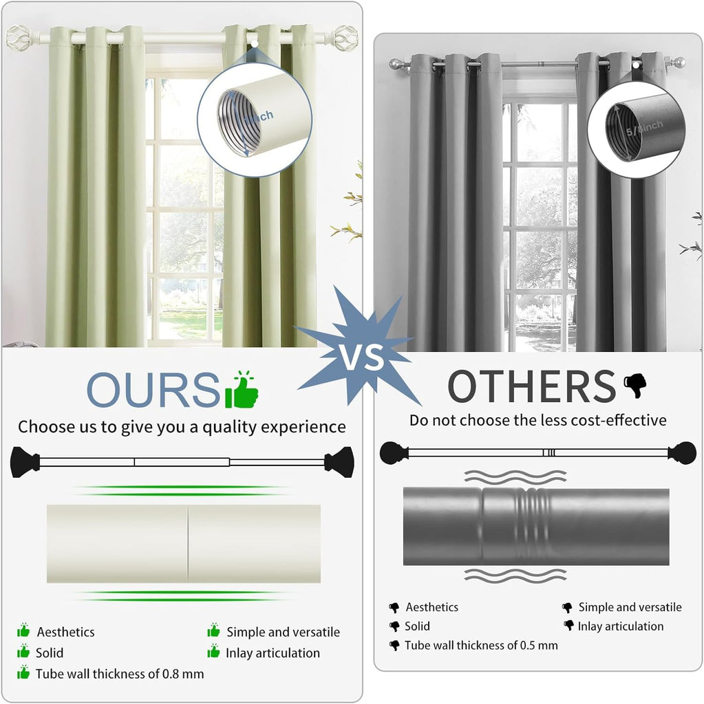 White Decorative Farmhouse Curtain Rod:18-45"Adjustable Heavy Duty Single Window Curtain Rod for Bedroom Living Room