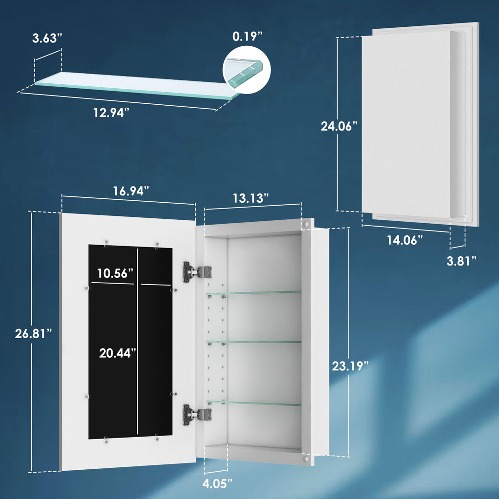 Medicine Cabinet No Mirror, Picture Frame Cabinet, White, 14x24 (17x27)