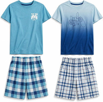 Pajamas Set for Boys, Piece Set, Short Sleeve Shirt with Pajama Shorts