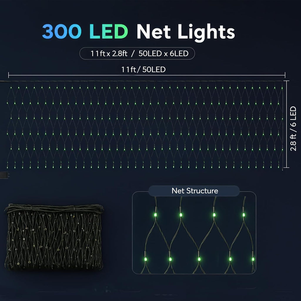 Outdoor Smart Net Lights 2.8 * 11ft, DIY Functions with Preset Holiday Modes for Bush Patio Decor, APP Control, Timer