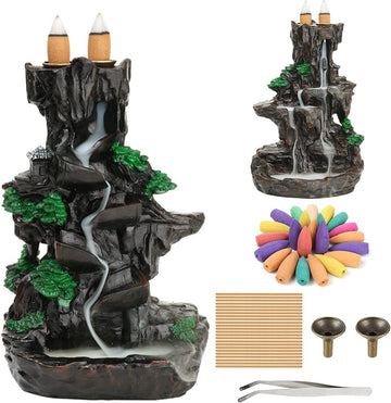 Mountain Incense Burner, Backflow Incense Holder with Cones and Sticks - Set of 5