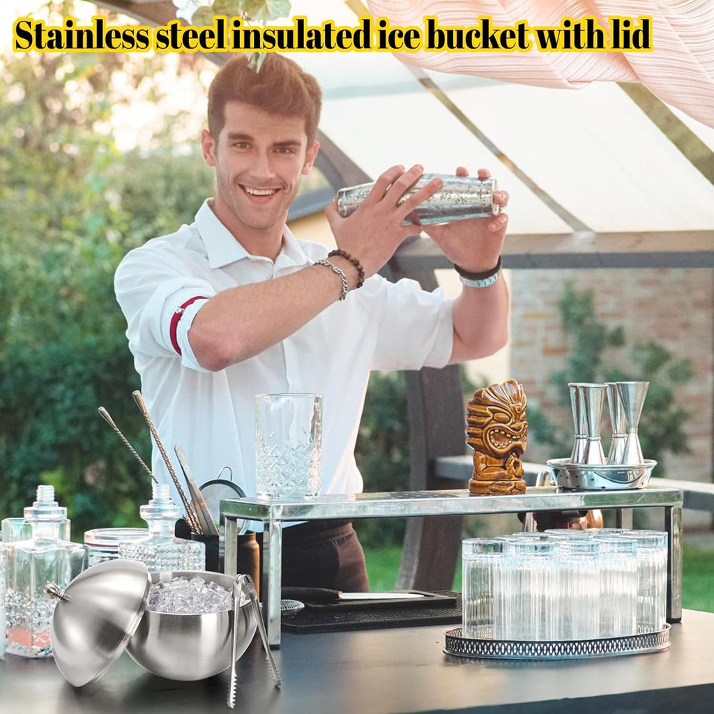 Ice Bucket with Lid, Double Insulation Ice Box Container Storage Box, 2 L Stainless Steel Ice Bucket Container