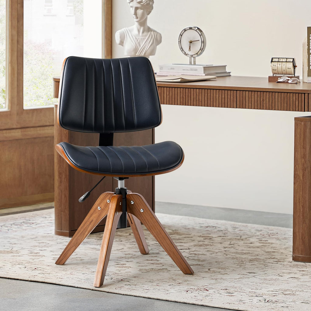 Faux Leather Home Office Desk Chair No Wheels, Navy
