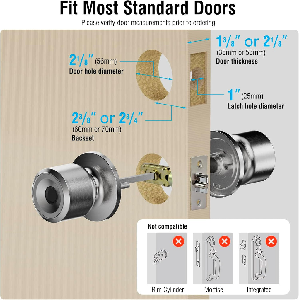 Fingerprint Door Knob, Rechargeable Keyless Smart Lock