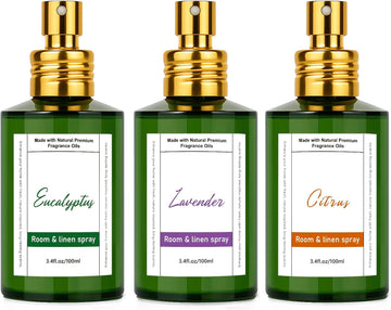 Room Spray Odor Eliminator 3 Pack, Natural Essential Oil Air Freshener Spray Bathroom and Kitchen, Lavender, Citrus - Set of 3
