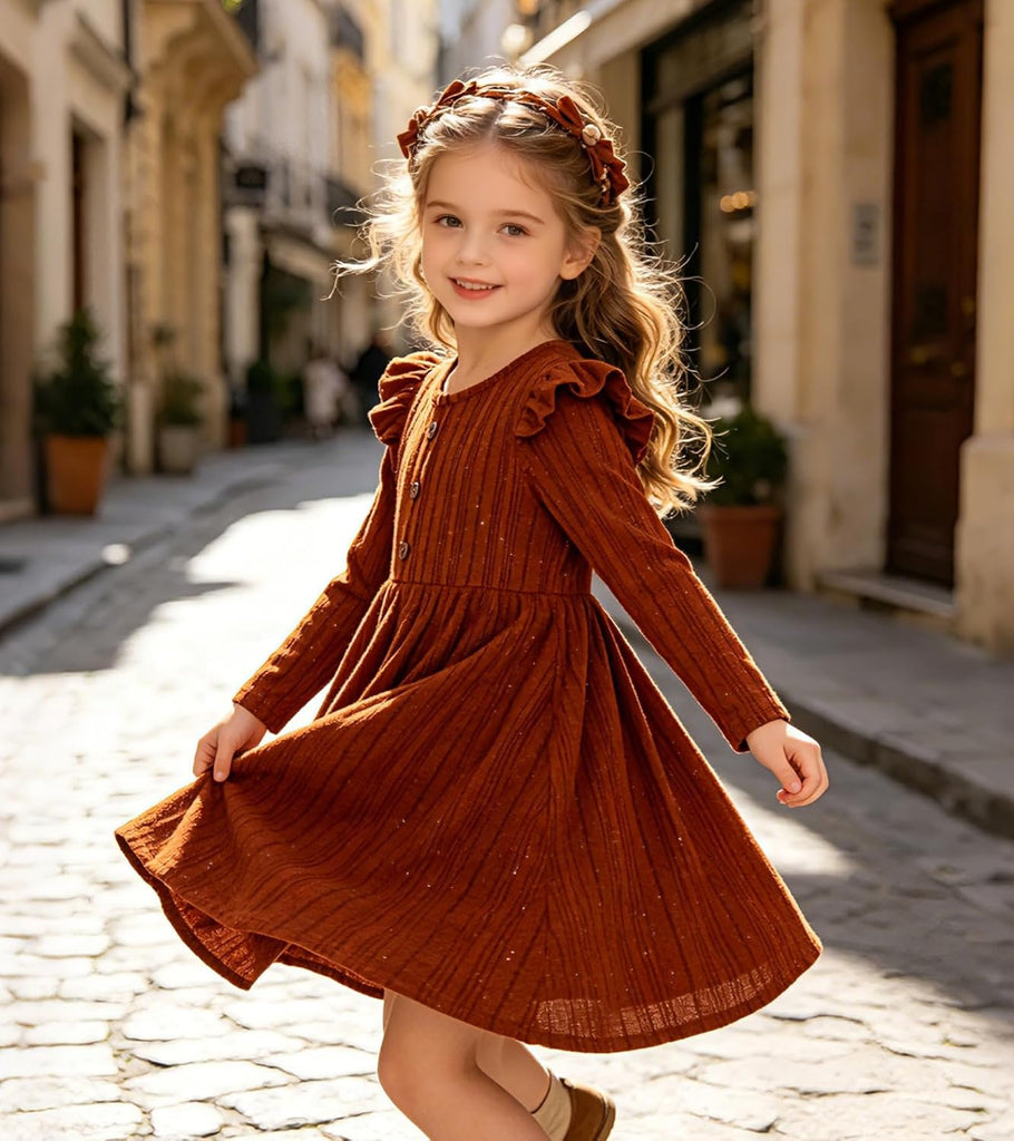 Toddler Girls Fall Dress Long Sleeve A-Line Sparkle Party Outfit