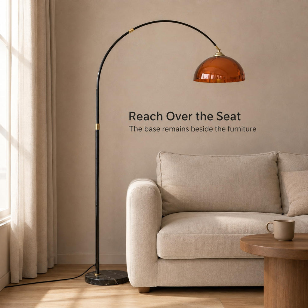 Mid Century Modern Orange Arch Floor Lamp with 2 Layer Acrylic Shade