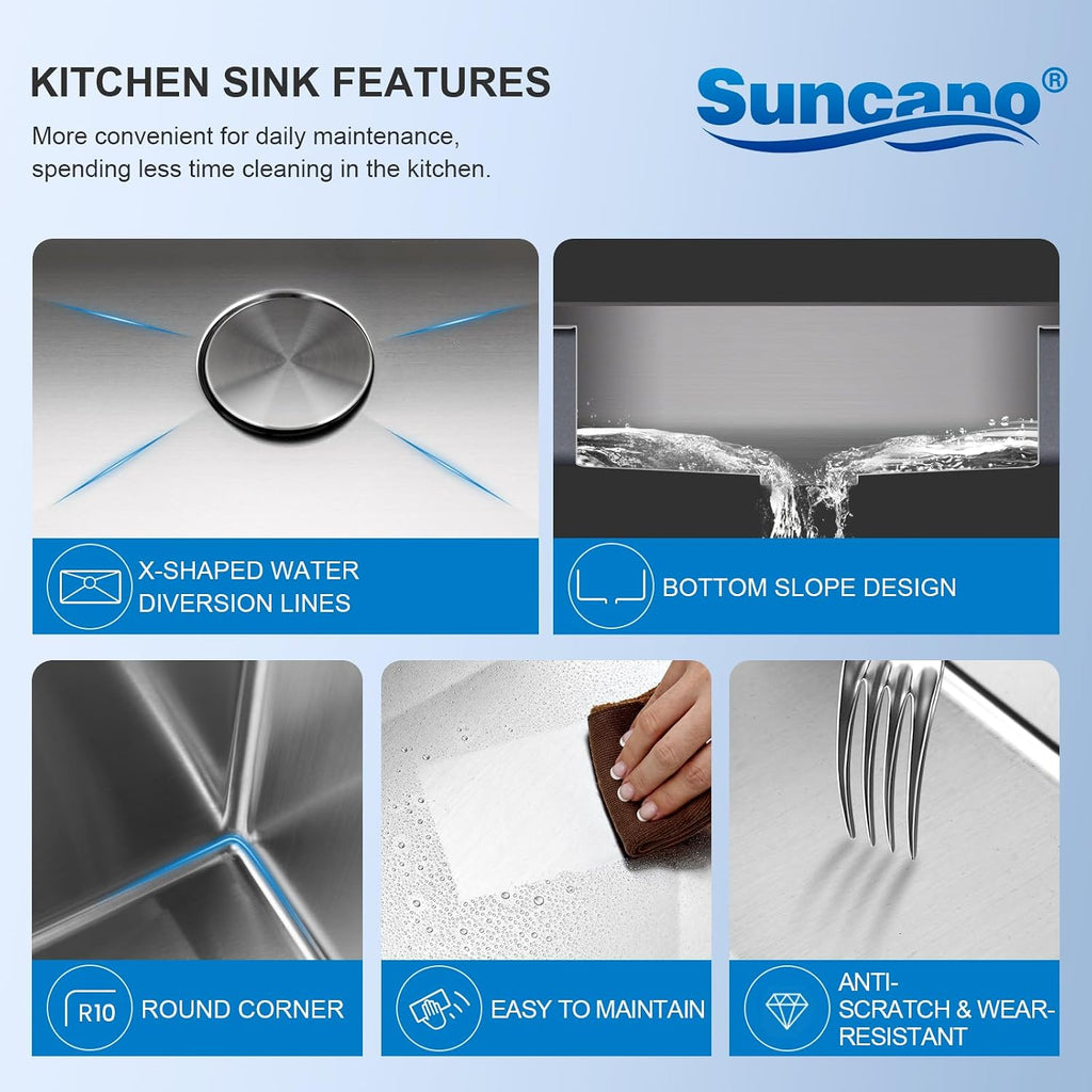 33x19 Workstation Undermount Kitchen Sink Stainless Single Bowl | Rounded Corners 10" Deep Basin, 18G T304