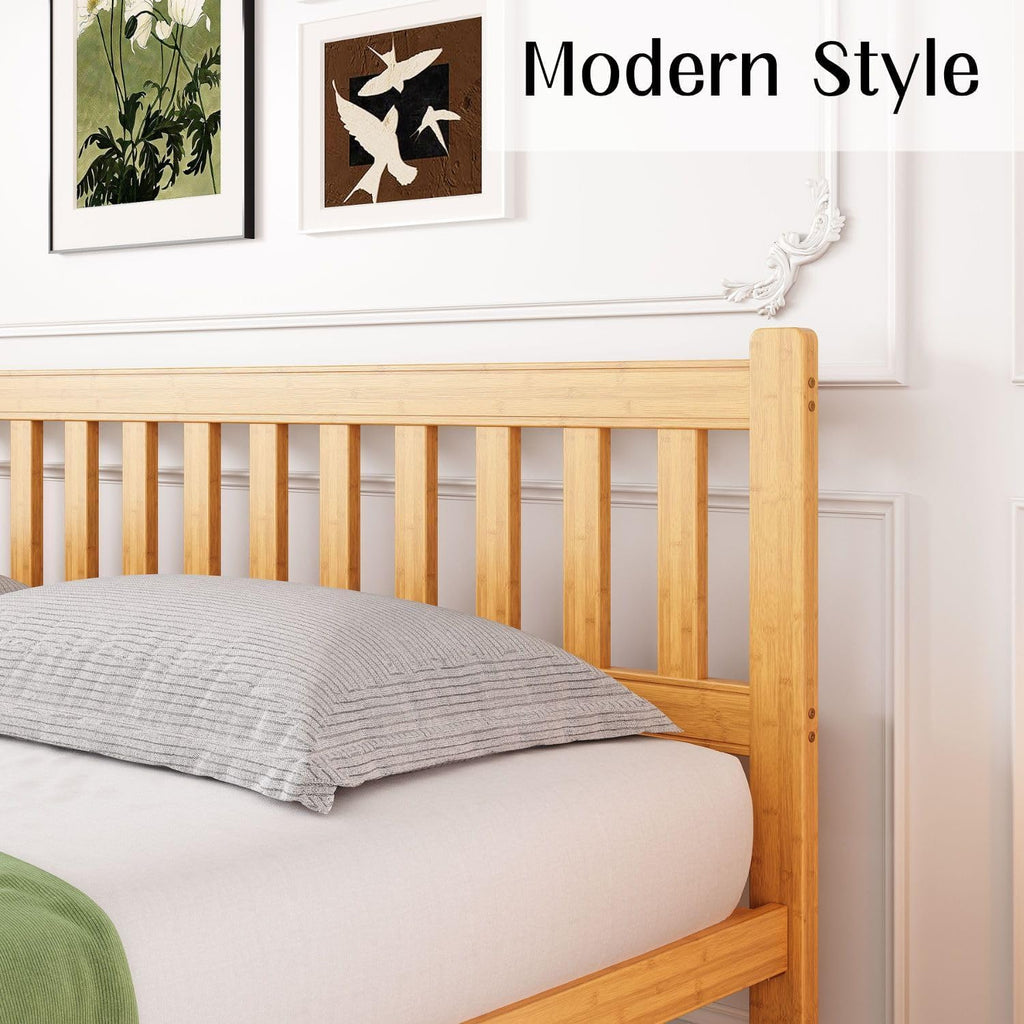 Queen 14 in High Bamboo Bed Frame with Headboard, No Box Spring Needed, Metal Slat Support, Easy Assembly