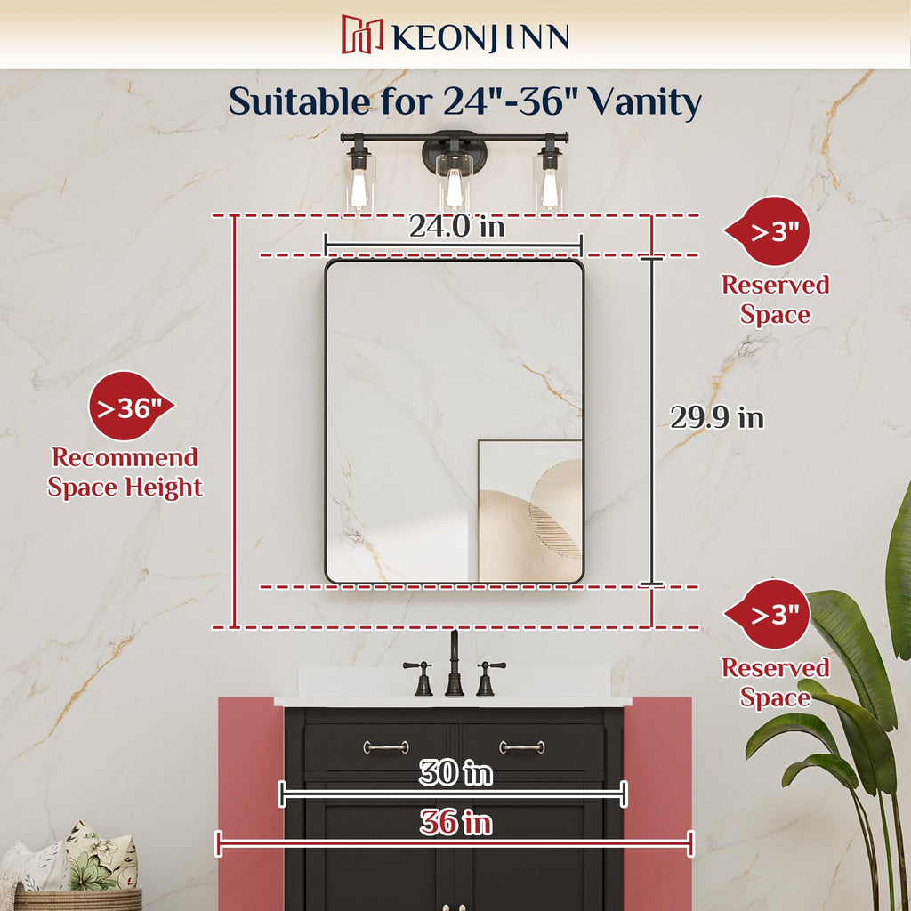 24 x 30 Inch Brushed Nickel Bathroom Vanity Mirror, Aluminum Frame