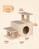 3-in-1 Pet Stairs for Cats, 7.87" Depth Pet Steps for Cat, Wood Cat Stairs for High Bed and Sofa, 1 Condo Cave