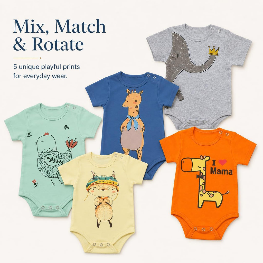 Baby Bodysuits Pack - 100% Pure Cotton Short Sleeve Rompers for Newborns and Infants, Unisex Baby Clothes