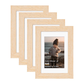 4x6 Frame White Oak, Solid Wood 4 x 6 Picture Frame with Acrylic Plexiglass for 3.5x5 with Mat, Tabletop and Wall