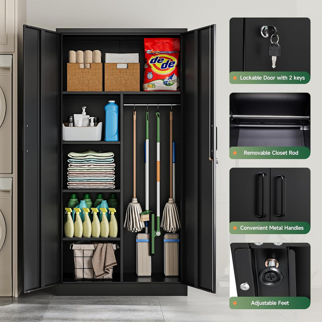 Metal Storage Cabinets Locker with Lock Door, 72'' Clothing Coat Steel Storage Freestanding Wardrobe , School