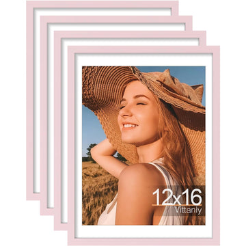 12x16 Picture Frames Set of 4, for Wall Mounting, Pale Pink
