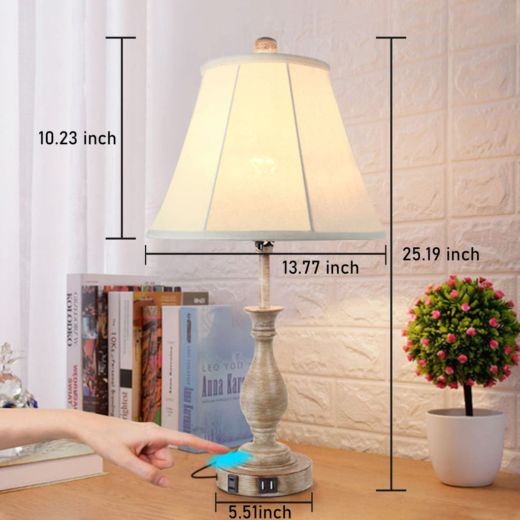 Farmhouse Table Lamp Touch Control 3-Way Table Lamp with USB Charge