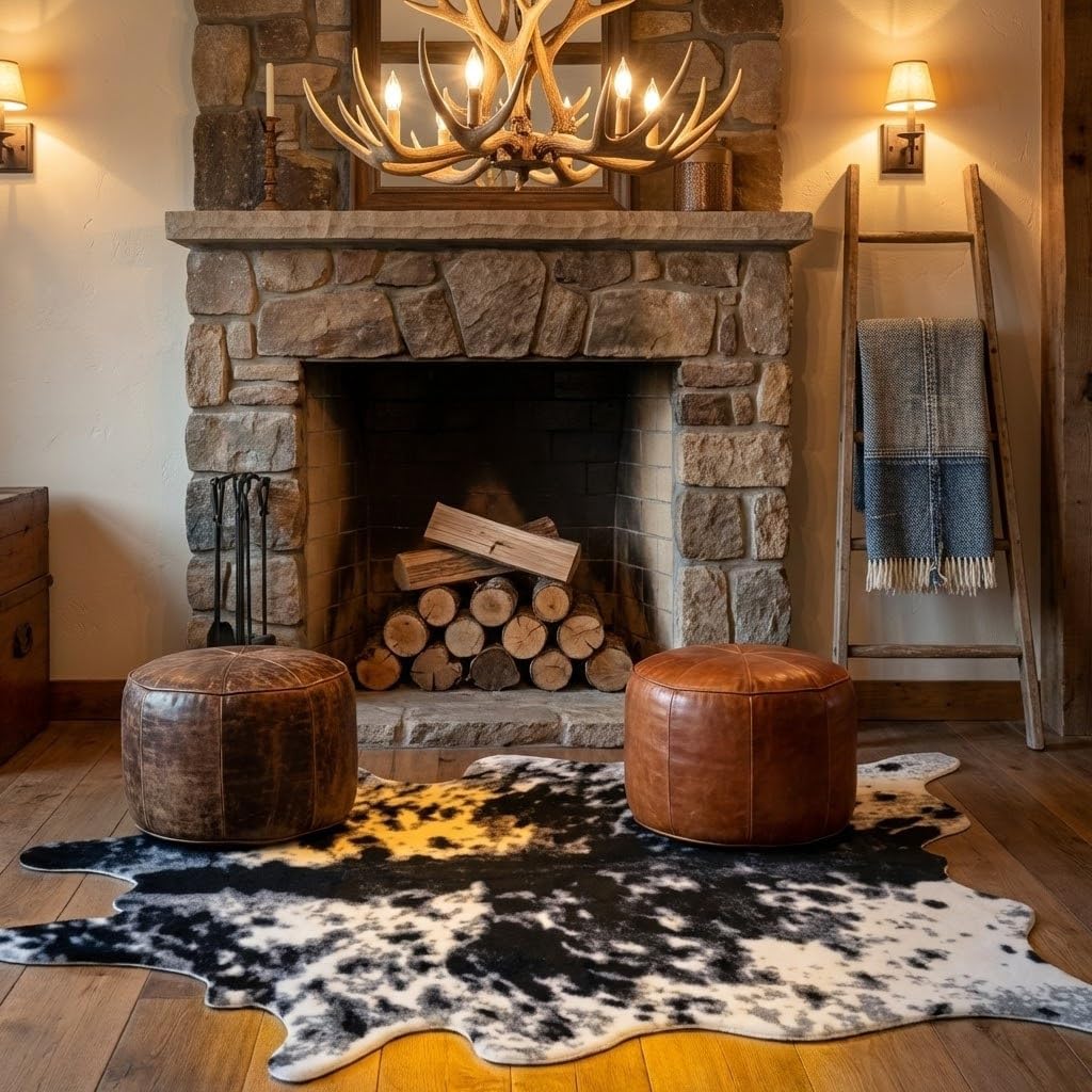Faux Cowhide Rug Cow Print Rug Western Cowhide Area Rugs (Black and White, 2. .1ft)