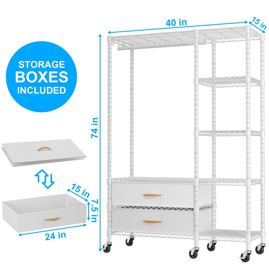 F3R Heavy Duty Clothes Rack(With Lockable Wheels)Freestanding Clothing Racks for Hanging Clothes, Adjustable Closet