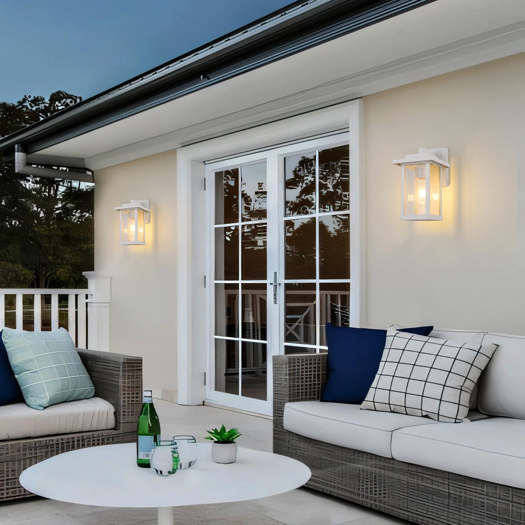 2 Pack Outdoor Wall Sconce White Exterior Wall Lights in Clear Glass