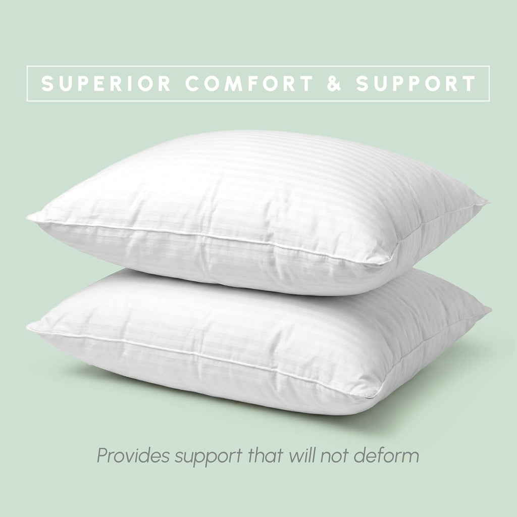 100% Cotton Shell Stripe Standard/Queen Size Set of 2 Pillows, Super Plush Cooling Gel Filling Hotel Quality Down