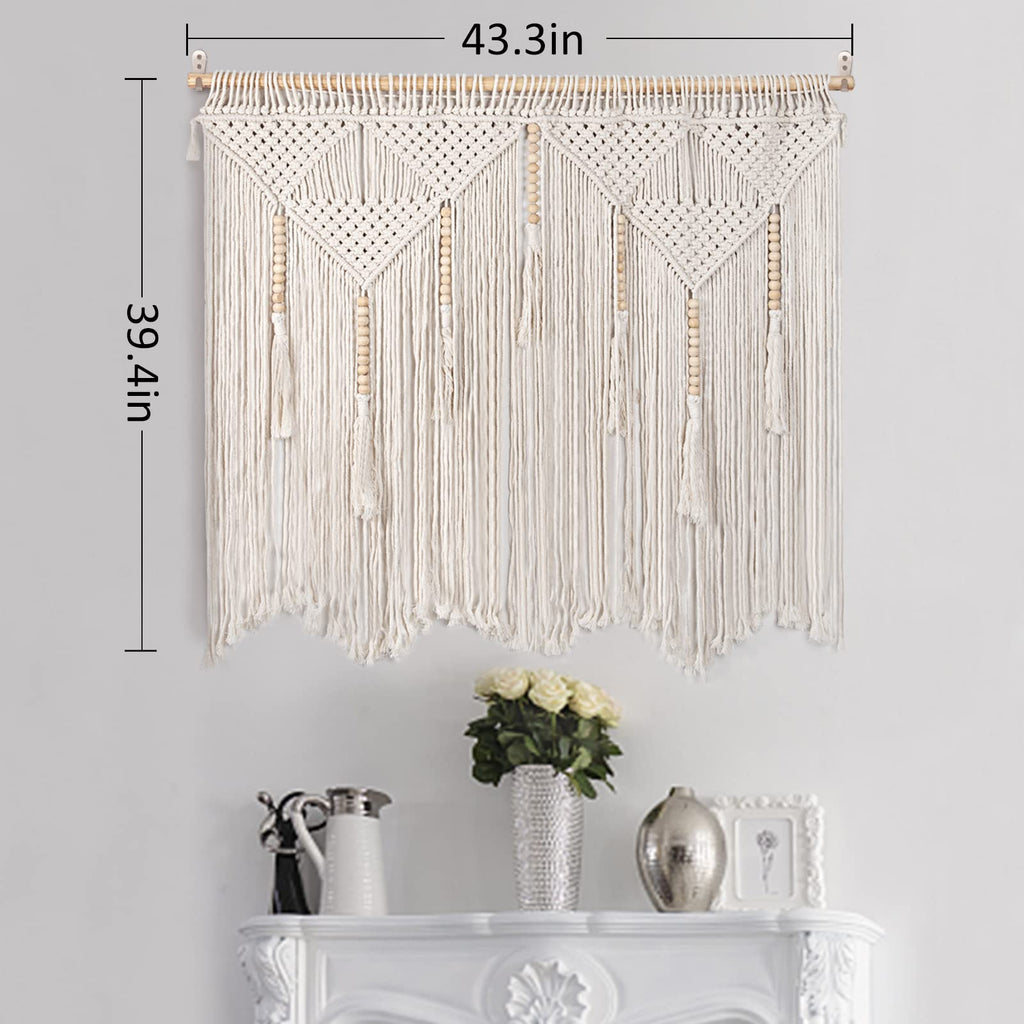 Large Macrame Wall Hanging, 43.3"x39.4", Includes Hanging Rod